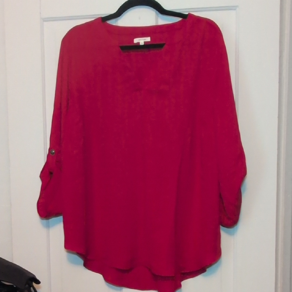 Maurices Pink Asymmetrical 3/4 Sleeve Blouse